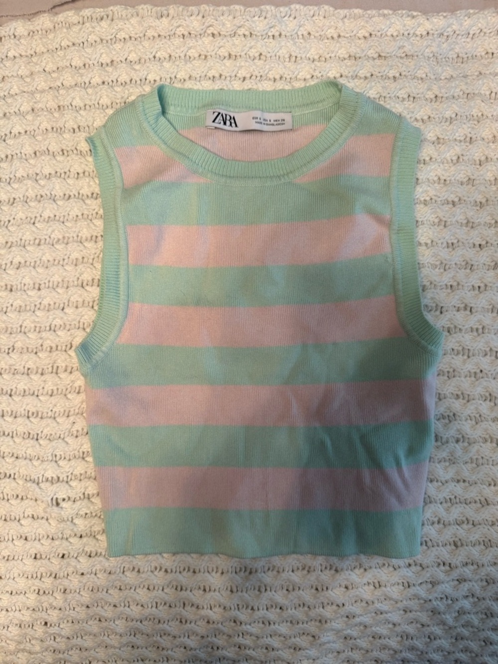 Zara Mint Green and Light Pink Striped Knit Cropped Tank